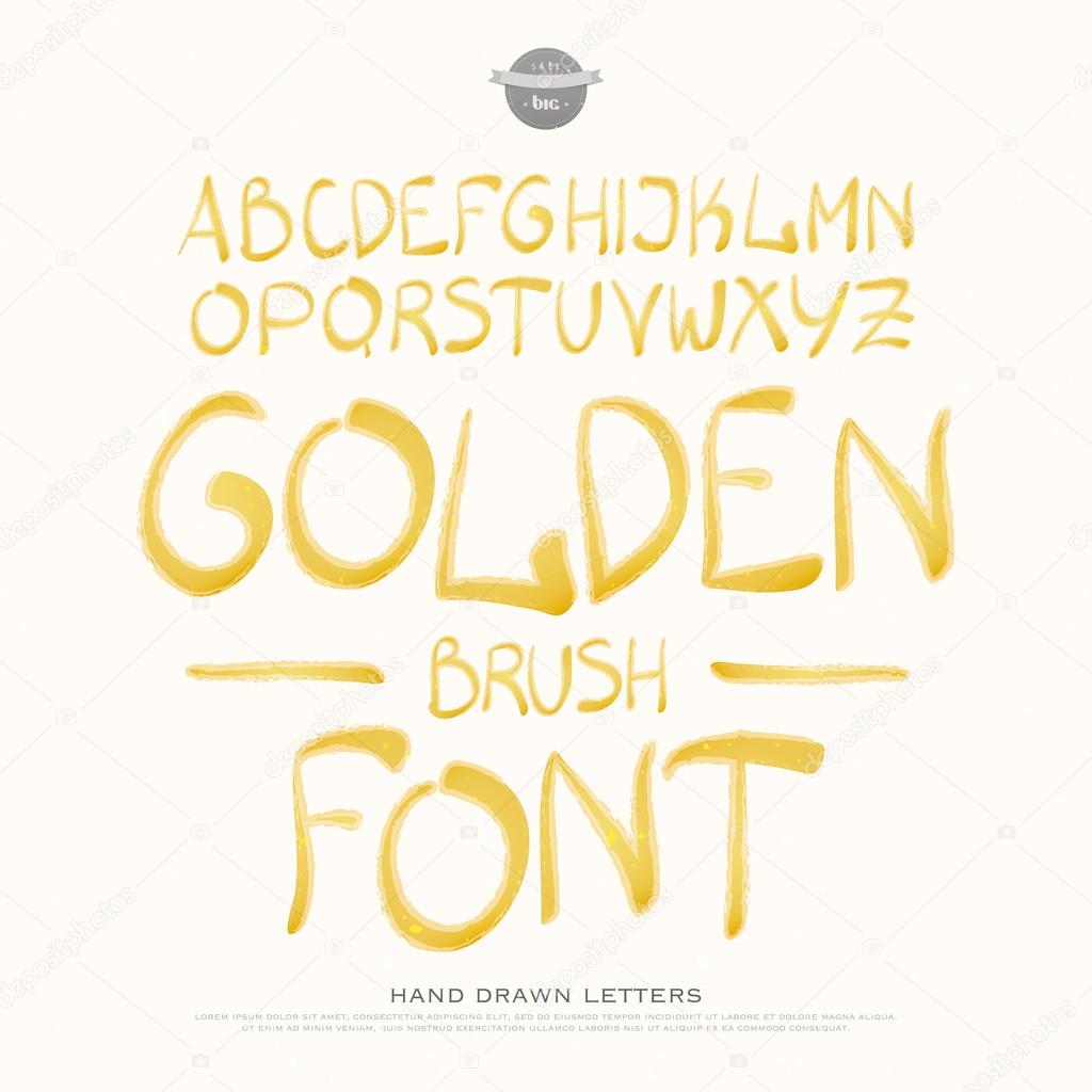 paintbrush style alphabet letters isolated on white background. vector golden brush font type. watercolor calligraphy character design. handwritten, decorative typesetting