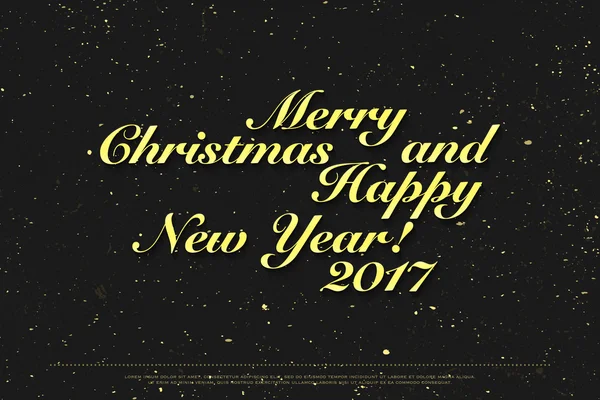 Happy New 2017 Year, golden lettering on black paper texture. vector, holidays eve banner template. handwritten, festive message design. winter season, elegant inscription label — Stock Vector