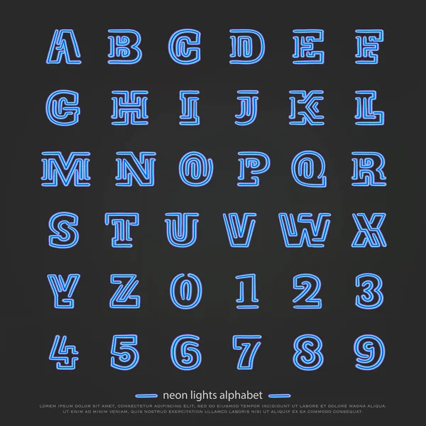 Alphabet de style rétro lettres et chiffres isolés sur fond noir. vecteur, néon lumières conception de type de police. symboles de lettrage lumineux. composition de boîtes de nuit. type de décoration de rue — Image vectorielle