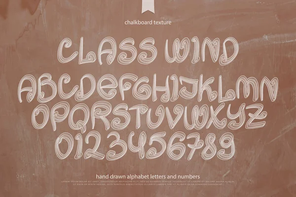 Skolan, retro stil alfabetet bokstäver och siffror över tavlan textur. Vector teckensnitt typ design. klassrummet blackboard bokstäver symboler. hand dras sättning. skolgång typsnitt mall — Stock vektor