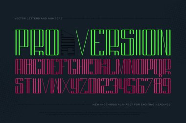 yüksek stil Alfabe harf ve rakam koyu arka plan üzerinde izole. vektör yazı tipi türü tasarımı. ince çizgi yazı sembolleri. dizgi şık, uzun boylu. başlıkları yazı şablonu