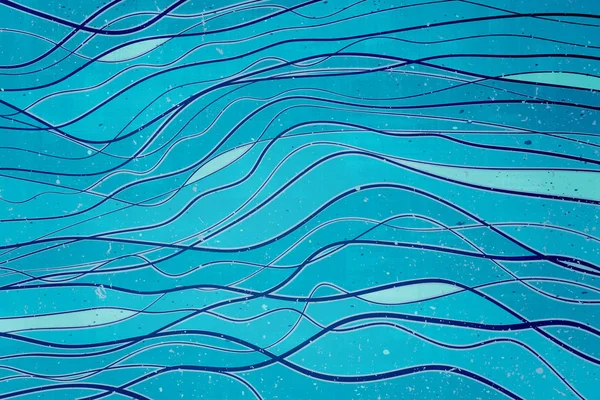 Abstraktes Muster mit Meereswellen-Ornament über bedrängter Papierstruktur. Vektor, Retro, Wasserfluss Hintergrund. Grunge, Ocean Wave Tapete, dekorative Druckvorlage — Stockvektor