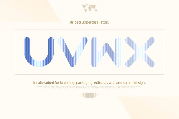 Marcando letras do alfabeto. tipo de fonte vetorial design. moderno, letra listrada "U, V, W, X" símbolos. resumo, tipografia de logotipos. modelo de tipo decorativo — Vetor de Stock