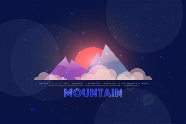 Visão noturna de altas montanhas. vetor, bela paisagem. logotipo da montanha estilo cartoon. esportes radicais e design banner turismo. fundo aventura de inverno. montanhismo, conceito de caminhadas — Vetor de Stock