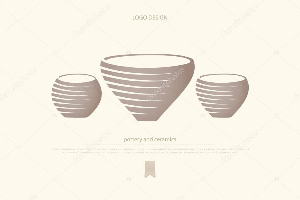 Pot or clay vase icons. pottery and ceramics vector logo design. handiwork shop brand symbol. traditional handmade pots, classic art objects. archeology museum logotype