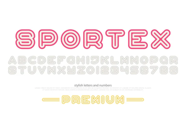 Alfabeto estilo esporte letras e números — Vetor de Stock