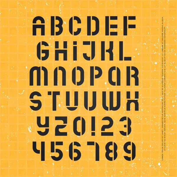 Lettres et chiffres alphabet pochoir — Image vectorielle