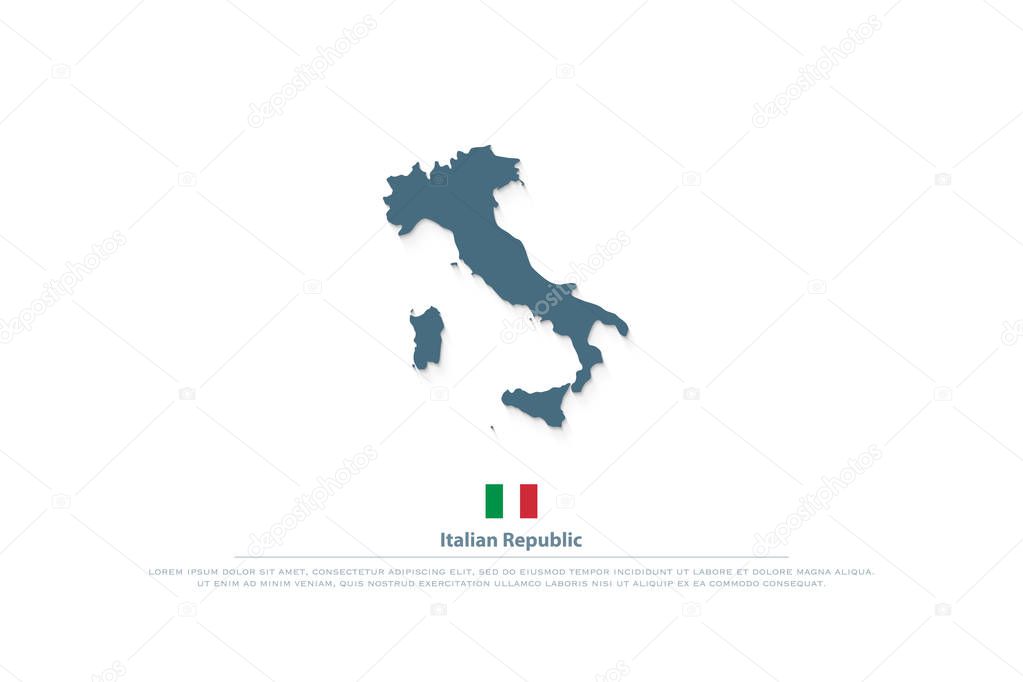 Italian Republic isolated map and official flag icons. vector Italy political map