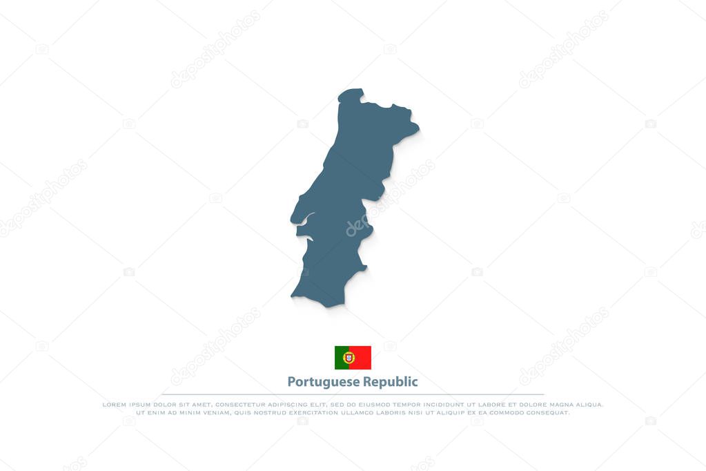 Portuguese Republic isolated map and official flag icon. vector Portugal political map illustration. European State travel logotype