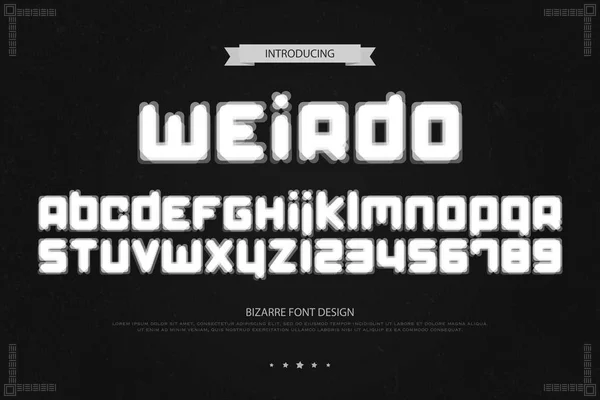 Weird style alphabet letters and numbers. vector, bizarre font — Stock Vector
