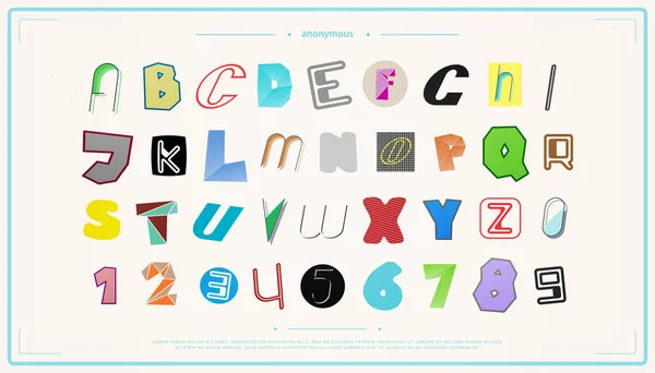 Ny uppsättning av isolerade, anonym stil alfabetet bokstäver och siffror. Vector teckensnitt — Stock vektor