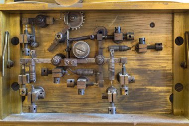 İç kaynaklar ve kollar, eski bir telgraf makinesinin parçası.. 