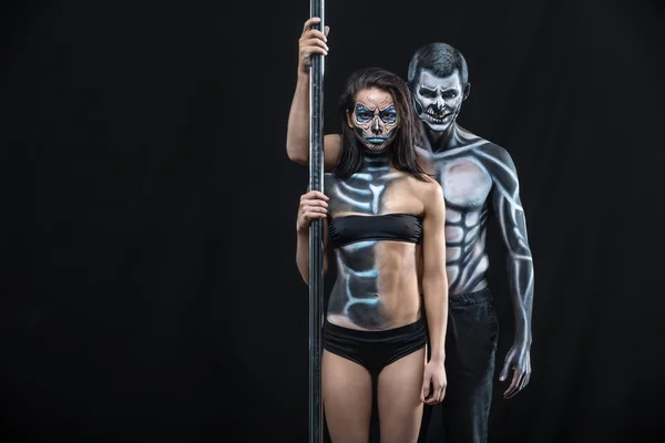 Couple of dancers with body-art — Stock fotografie