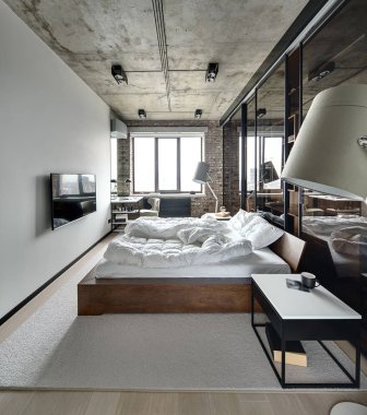 Loft tarzı yatak odası