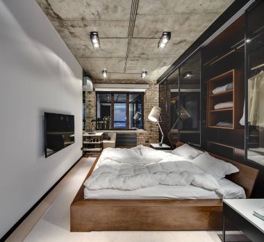 Loft tarzı yatak odası