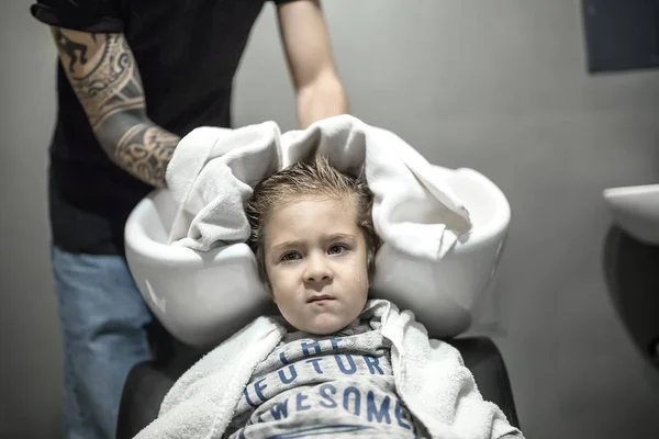 Small boy in barbershop — Stock Photo, Image