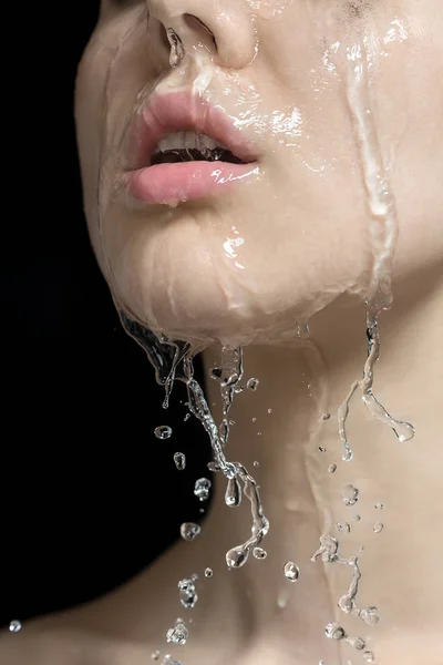 Water splashes on womans face — Stock Photo, Image