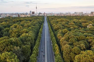 Berlin yeşil ağaçların arasındaki karayolu