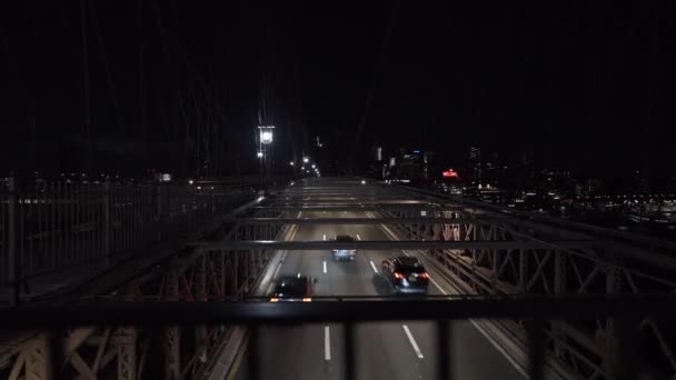 Night cityscape of luminous bridge in New York — Stock Video