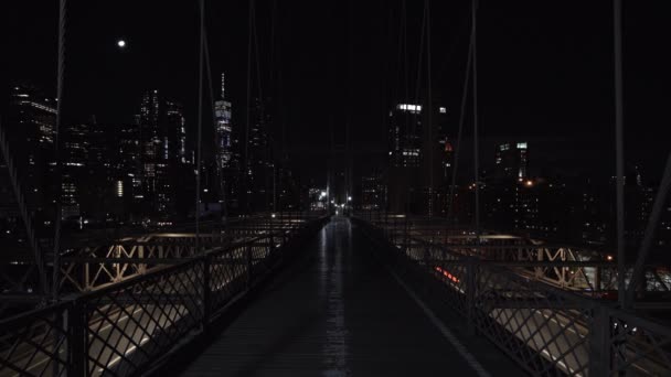 뉴욕에 있는 빛나는 다리의 야간 도시 경관 — 비디오
