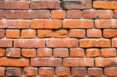 Doku arka plan kırmızı eski yıpranmış tuğla duvar.