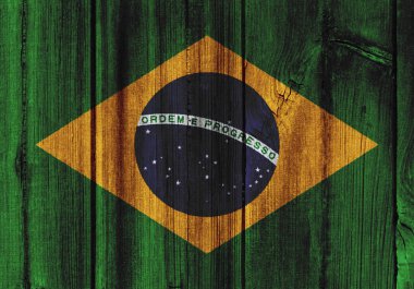 Arka plan için ahşap duvar boyalı Brezilya bayrağı