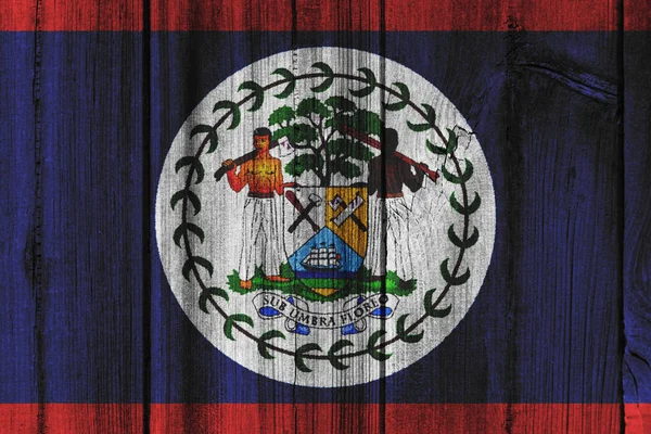 Belize Flagge auf Holzwand gemalt für Hintergrund — Stockfoto