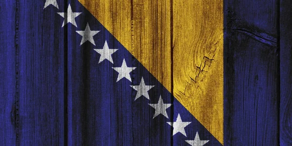 Backgroun에 대 한 나무 벽에 그려진 보스니아 헤르체고비나 깃발 — 스톡 사진