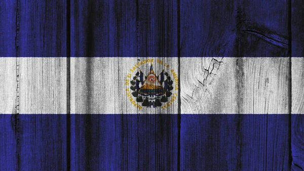 Bandeira de El Salvador pintada na parede de madeira para fundo — Fotografia de Stock