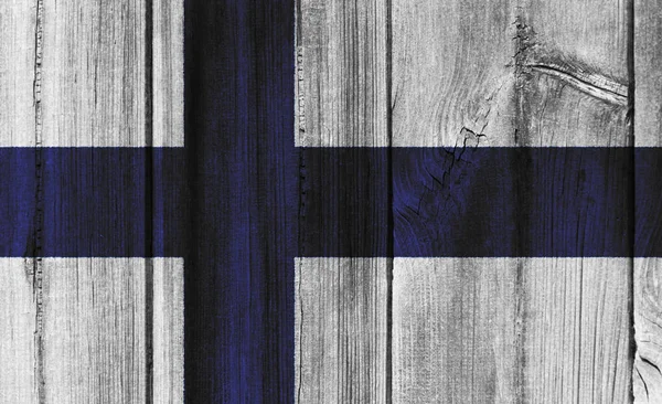 Bandera de Finlandia pintada sobre pared de madera para fondo —  Fotos de Stock