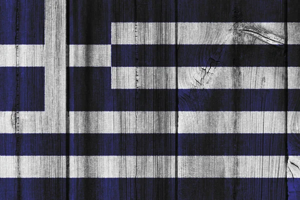 Bandeira da Grécia pintada na parede de madeira para fundo — Fotografia de Stock