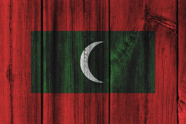 马尔代夫国旗为背景的木墙上画 — 图库照片