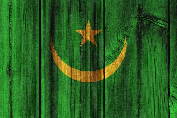 Mauritanië vlag geschilderd op houten muur voor achtergrond — Stockfoto