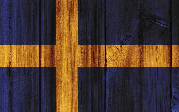 Bandera de Suecia pintada sobre pared de madera para fondo —  Fotos de Stock
