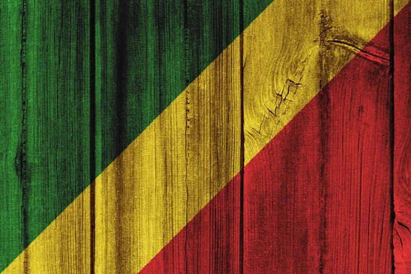 Republika Kongo vlajku namaloval na dřevěné stěně obrazce na pozadí — Stock fotografie