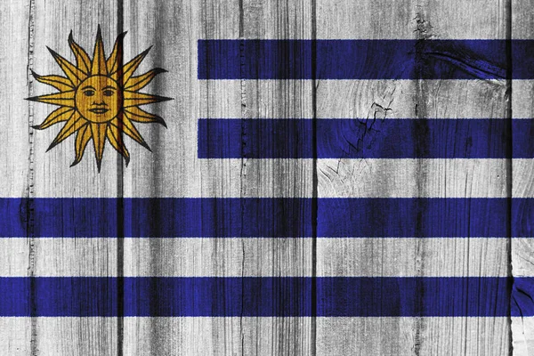 Bandeira do Uruguai pintada na parede de madeira para fundo — Fotografia de Stock