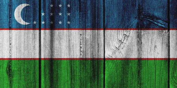Oezbekistan vlag geschilderd op houten muur voor achtergrond — Stockfoto