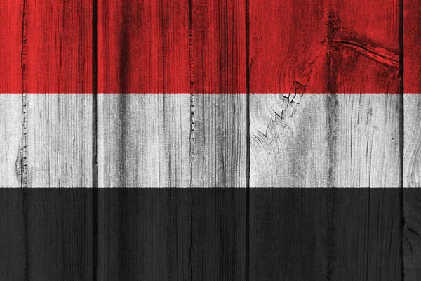 Jemen vlag geschilderd op houten muur voor achtergrond — Stockfoto