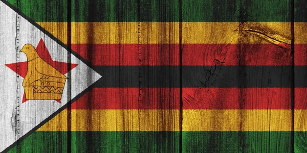 Flaga Zimbabwe malowane na drewnianych ścian na tle — Zdjęcie stockowe