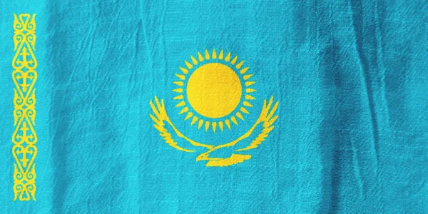 Nationale vlag van Kazachstan stof vlag uit weefsel voor grafische de — Stockfoto