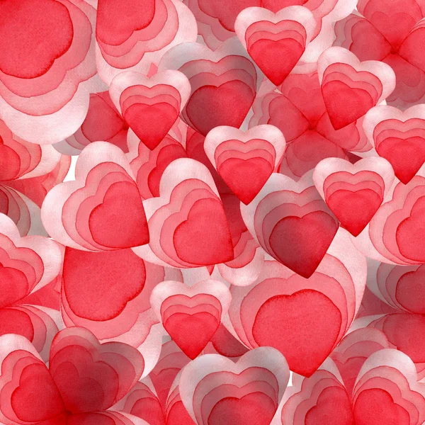 Muster abstrakter Hintergrund mit roten Herzen Aquarell — Stockfoto