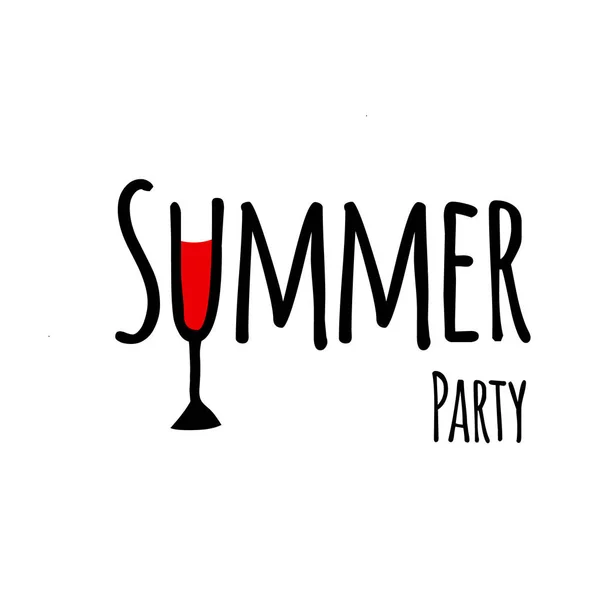 Vector illustration summer party text with wine glass symbol — 스톡 벡터