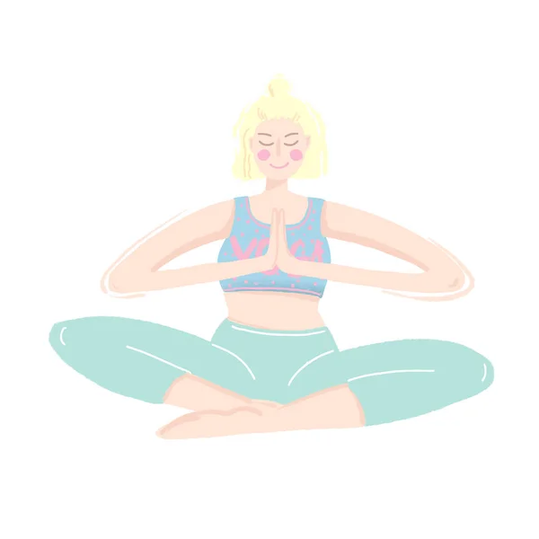 Giovane donna che pratica yoga. Colore pastello, Vettore — Vettoriale Stock
