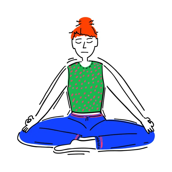 Vector illustration woman meditated, yoga exercise isolated on white — 스톡 벡터