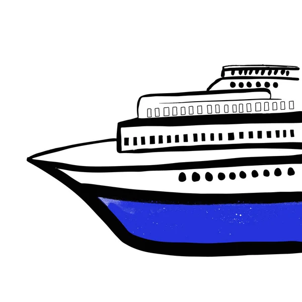 Logo a cruise ship hand drawn style isolated on white — Stockový vektor