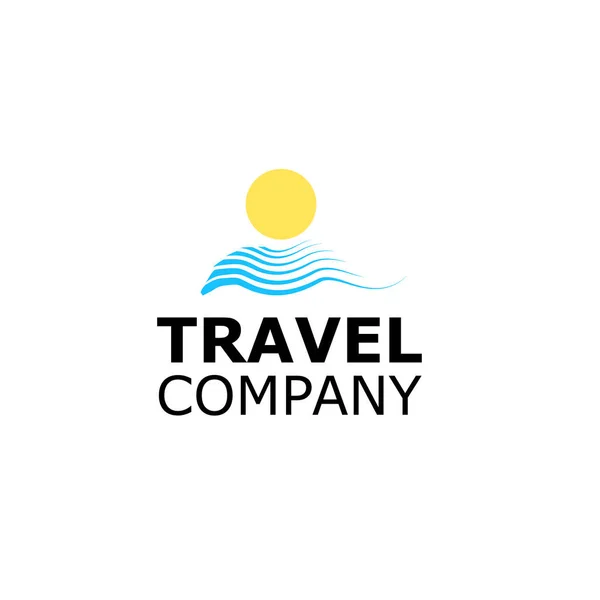 Logo agencia de viajes sol amarillo y azul símbolo del mar — Vector de stock