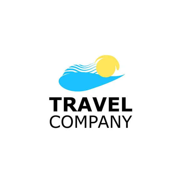 Logo travel agency yellow sun and blue sea symbol — ストックベクタ