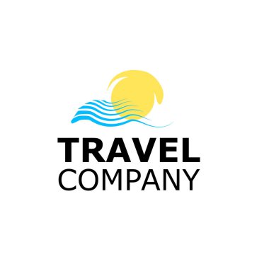 Vektör Logosu seyahat acentesinin sembolü mavi deniz ve beyaz üzerine sarı güneş