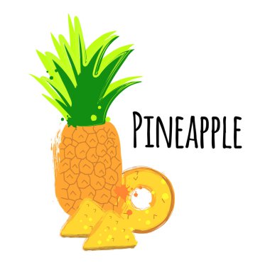 Beyaz arka planda izole edilmiş tropikal meyve ananas dilimi tasviri