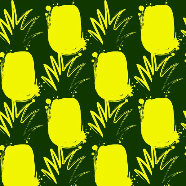 Бесшовный желтый ананас на синем зеленом фоне — стоковый вектор